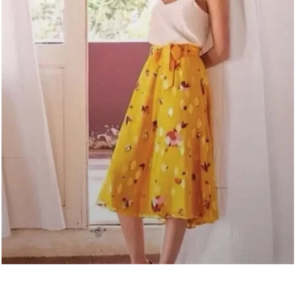 Sezane Yellow Floral Midi Skirt